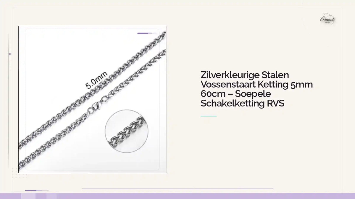Zilverkleurige Stalen Vossenstaart Ketting 5mm 60cm &ndash; Soepele Schakelketting RVS by@Outfy