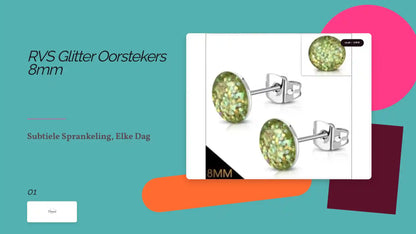 RVS Glitter Oorstekers 8mm by@Outfy