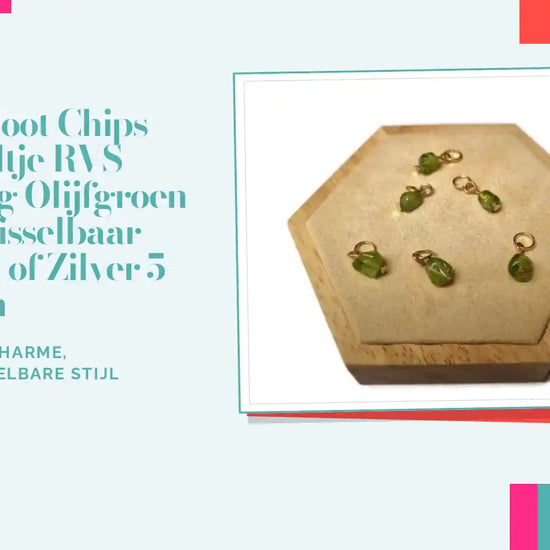 Peridoot Chips Bedeltje RVS &ndash; Grillig Olijfgroen Verwisselbaar Goud of Zilver 5-11mm by@Outfy