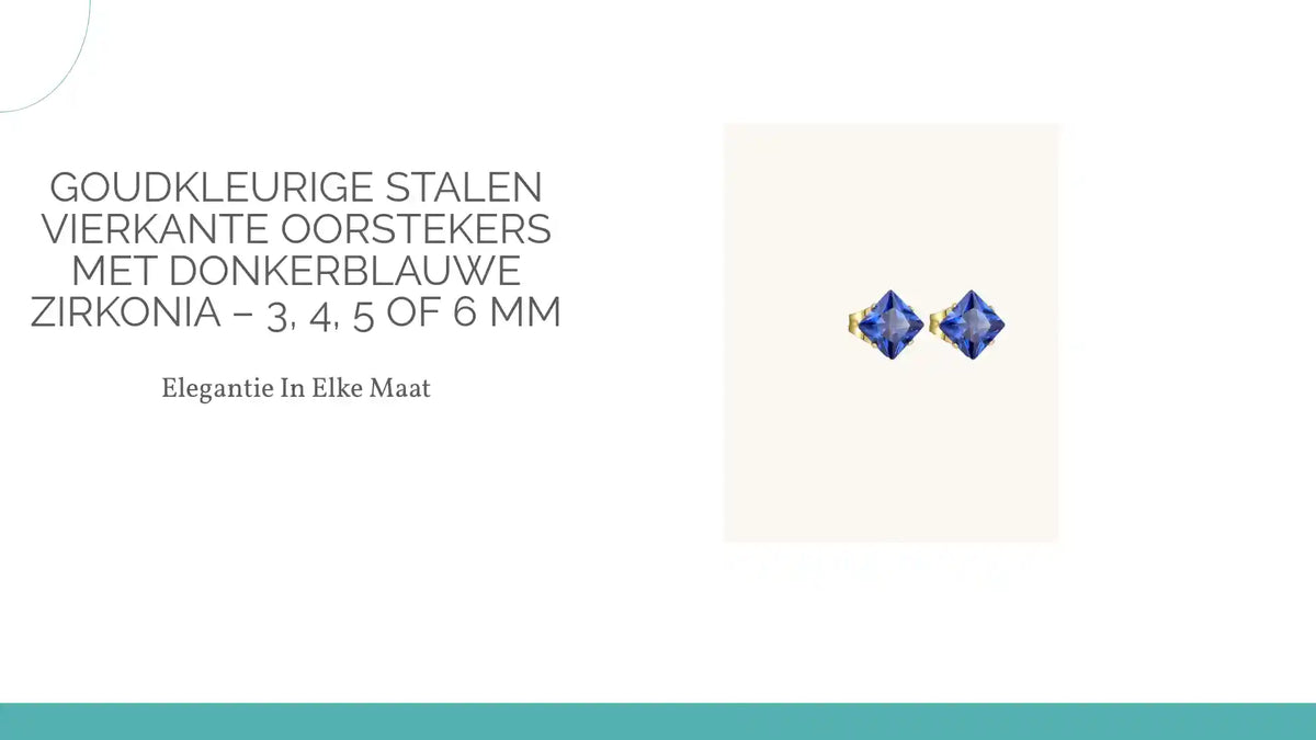 Goudkleurige Stalen Vierkante Oorstekers met Donkerblauwe Zirkonia &ndash; 3, 4, 5 of 6 mm by@Outfy