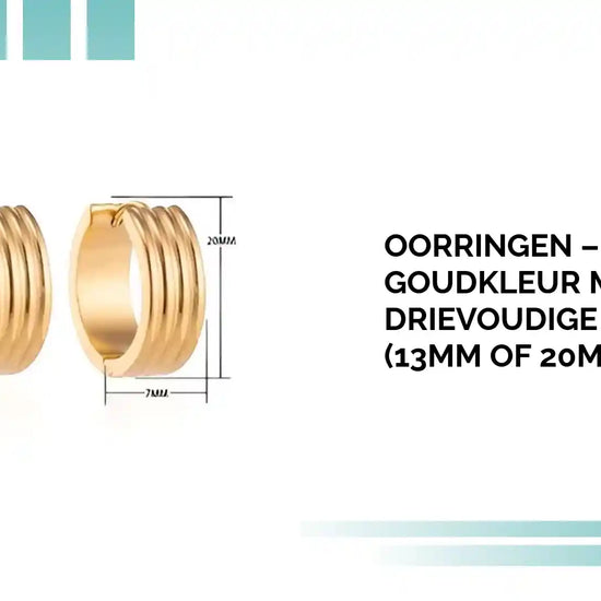 Oorringen &ndash; RVS Goudkleur met Drievoudige Strepen (13mm of 20mm) by@Outfy