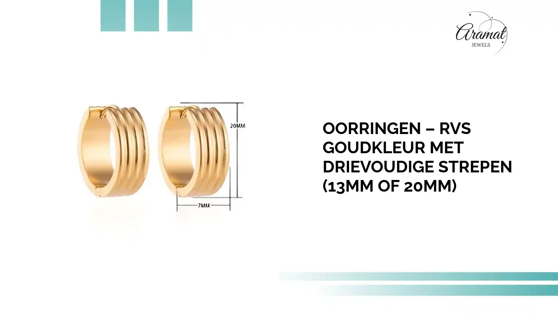 Oorringen &ndash; RVS Goudkleur met Drievoudige Strepen (13mm of 20mm) by@Outfy