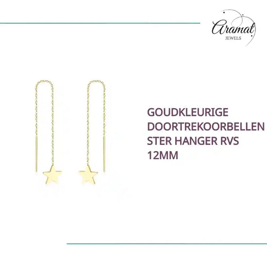 Goudkleurige Doortrekoorbellen Ster Hanger RVS 12mm by@Outfy