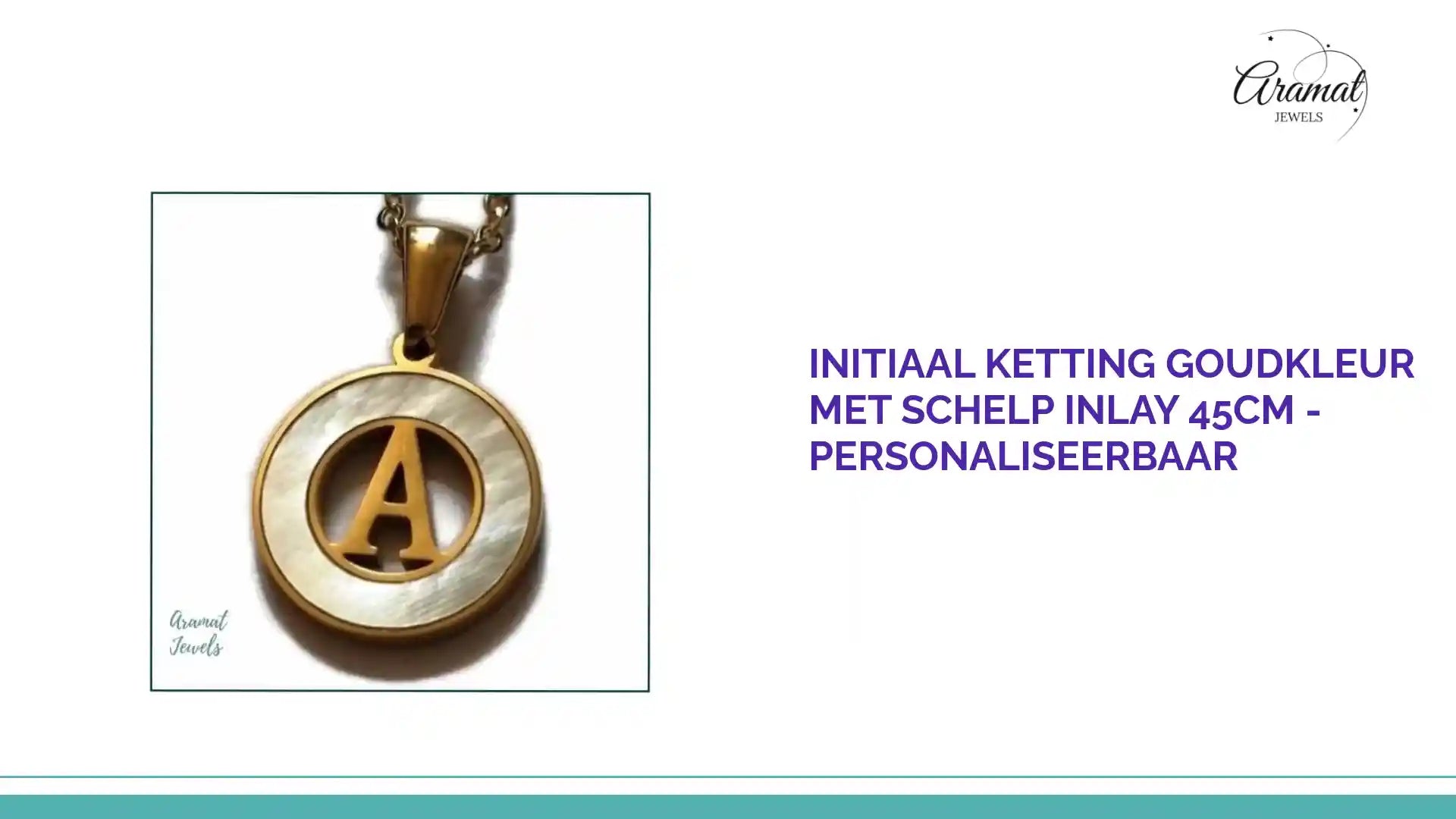 Initiaal Ketting Goudkleur met Schelp Inlay 45cm - Personaliseerbaar by@Outfy