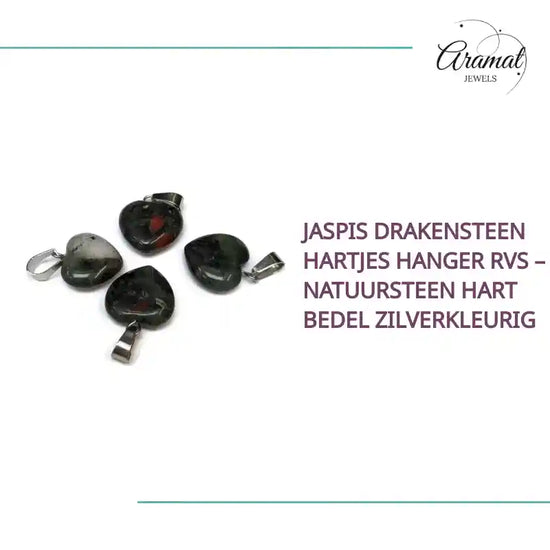 Jaspis Drakensteen Hartjes Hanger RVS &ndash; Natuursteen Hart Bedel Zilverkleurig by@Outfy