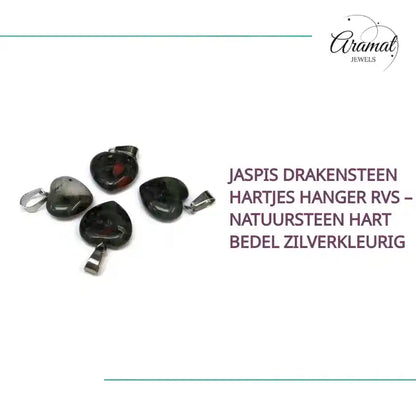 Jaspis Drakensteen Hartjes Hanger RVS &ndash; Natuursteen Hart Bedel Zilverkleurig by@Outfy