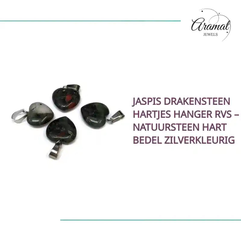 Jaspis Drakensteen Hartjes Hanger RVS &ndash; Natuursteen Hart Bedel Zilverkleurig by@Outfy