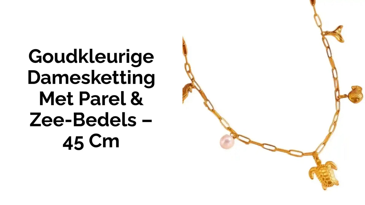 Goudkleurige damesketting met parel &amp; zee-bedels &ndash; 45 cm by@Outfy