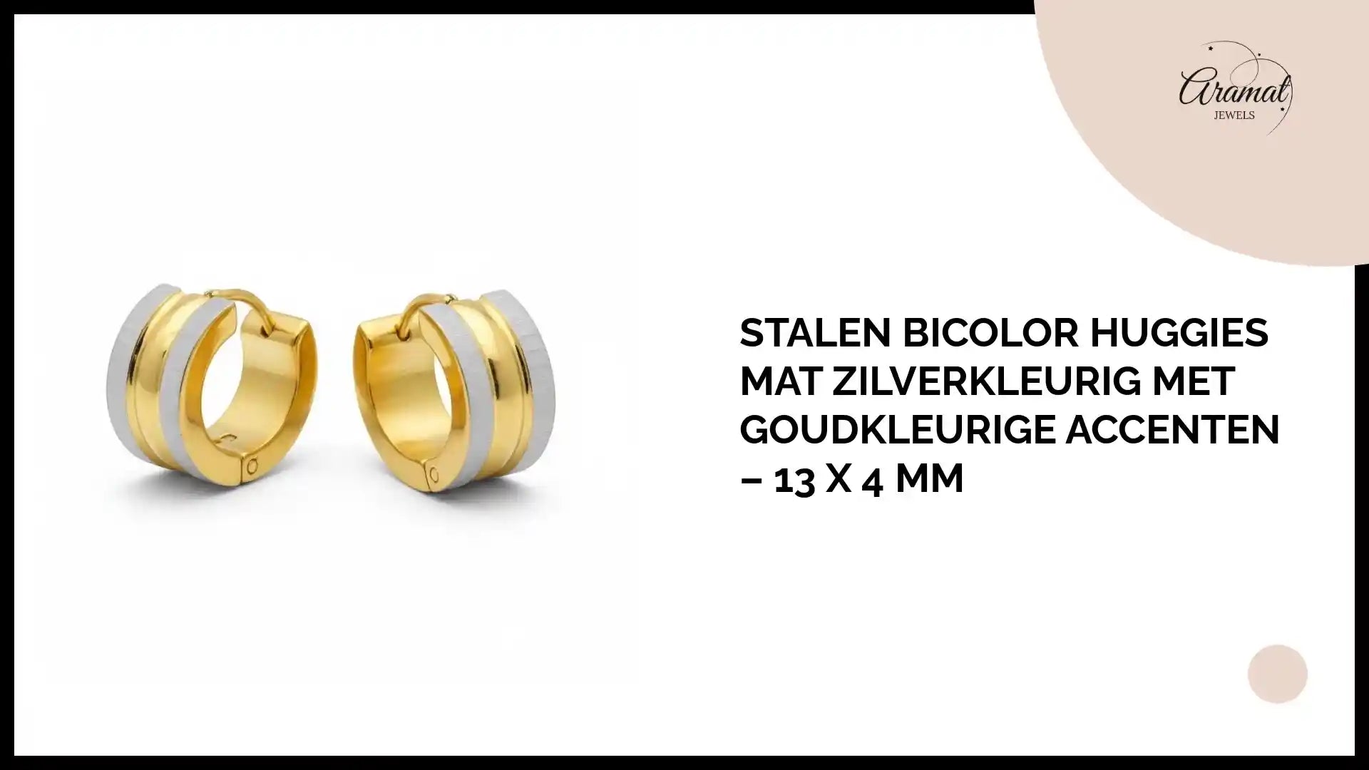Stalen Bicolor Huggies Mat Zilverkleurig met Goudkleurige Accenten &ndash; 13 x 4 mm by@Outfy