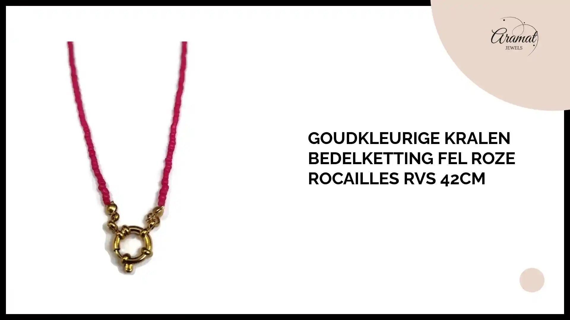 Goudkleurige Kralen Bedelketting Fel Roze Rocailles RVS 42cm by@Outfy