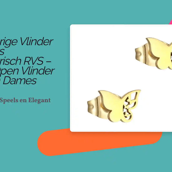 Goudkleurige Vlinder Oorstekers Asymmetrisch RVS &ndash; Glad en Open Vlinder Oorbellen Dames 7x10mm by@Outfy