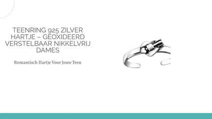 Teenring 925 Zilver Hartje &ndash; Geoxideerd Verstelbaar Nikkelvrij Dames by@Outfy