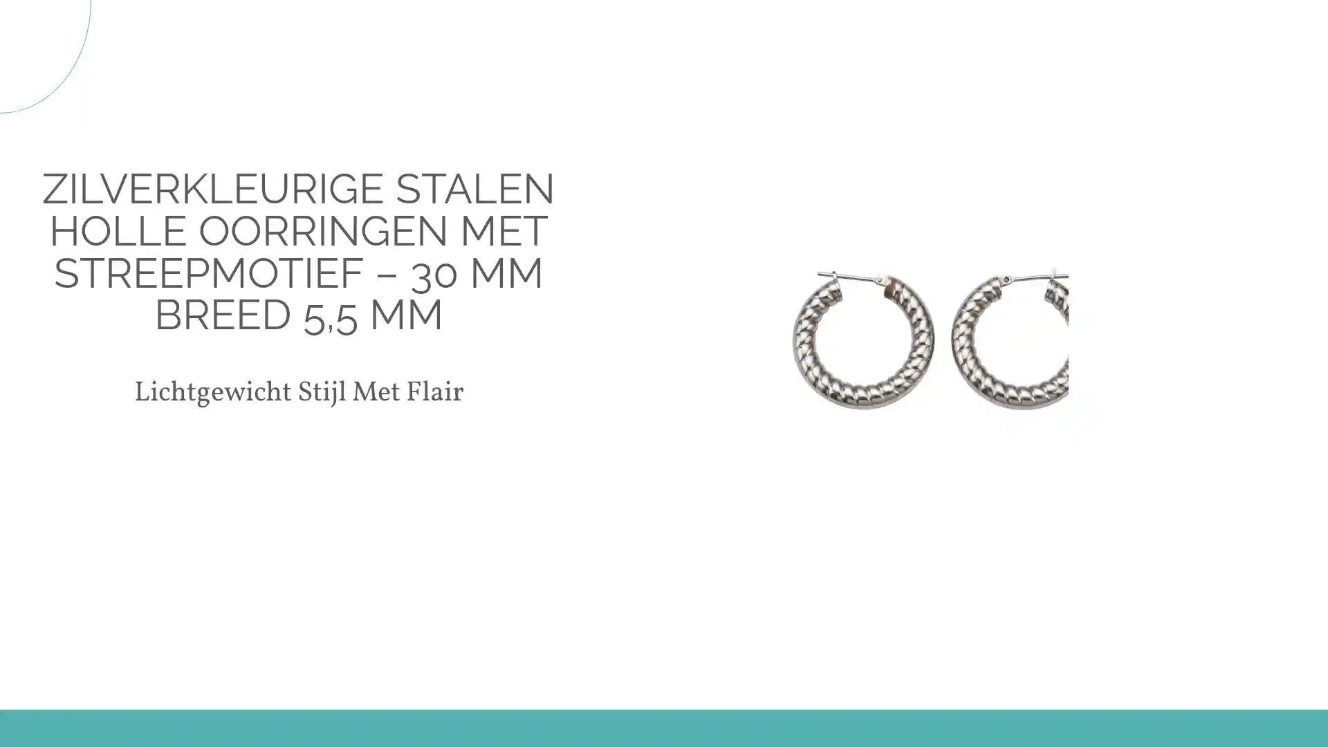 Zilverkleurige Stalen Holle Oorringen met Streepmotief &ndash; 30 mm Breed 5,5 mm by@Outfy