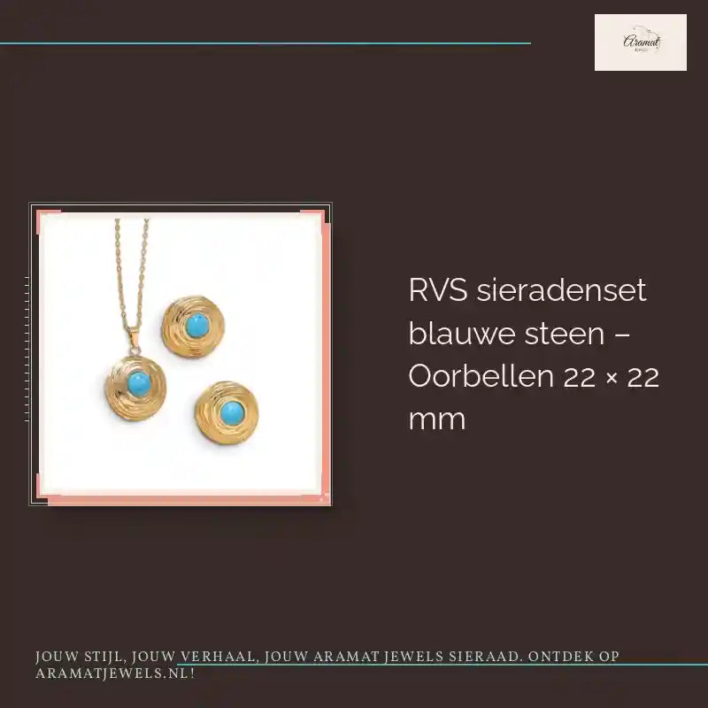 RVS sieradenset blauwe steen &ndash; Oorbellen 22 &times; 22 mm by@Outfy