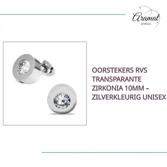 Oorstekers RVS Transparante Zirkonia 10mm &ndash; Zilverkleurig Unisex by@Outfy