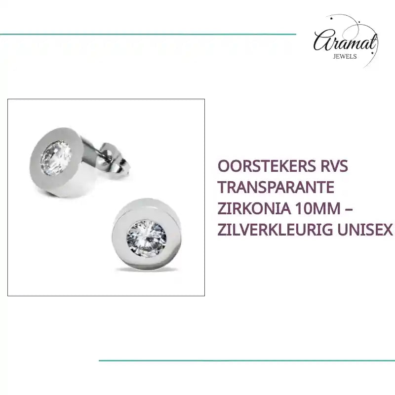 Oorstekers RVS Transparante Zirkonia 10mm &ndash; Zilverkleurig Unisex by@Outfy