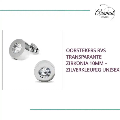 Oorstekers RVS Transparante Zirkonia 10mm &ndash; Zilverkleurig Unisex by@Outfy