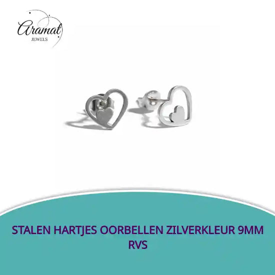 Stalen Hartjes Oorbellen Zilverkleur 9mm RVS by@Outfy