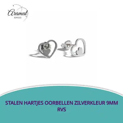 Stalen Hartjes Oorbellen Zilverkleur 9mm RVS by@Outfy