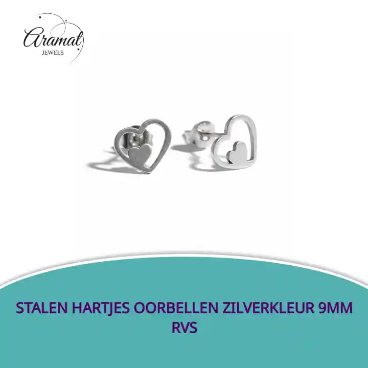 Stalen Hartjes Oorbellen Zilverkleur 9mm RVS by@Outfy