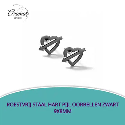Roestvrij Staal Hart Pijl Oorbellen Zwart 9x8mm by@Outfy