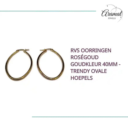 RVS Oorringen Ros&eacute;goud Goudkleur 40mm - Trendy Ovale Hoepels by@Outfy