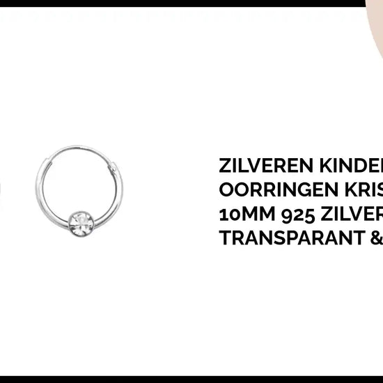 Zilveren Kinder Oorringen Kristal &ndash; 10mm 925 Zilver Transparant &amp; Roze by@Outfy