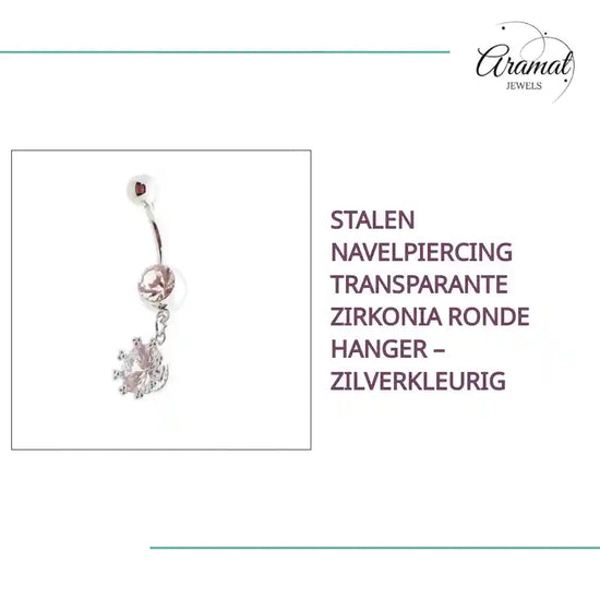 Stalen Navelpiercing Transparante Zirkonia Ronde Hanger &ndash; Zilverkleurig by@Outfy