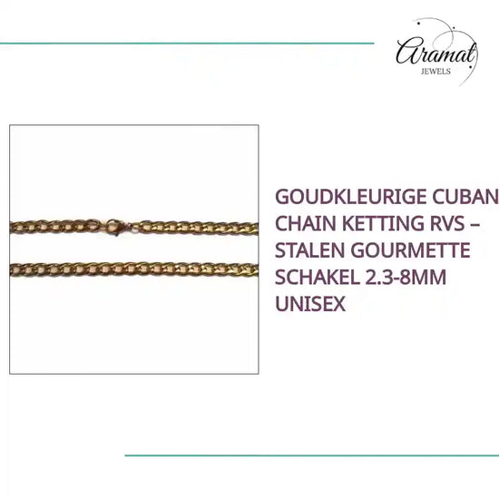 Goudkleurige Cuban Chain Ketting RVS &ndash; Stalen Gourmette Schakel 2.3-8mm Unisex by@Outfy