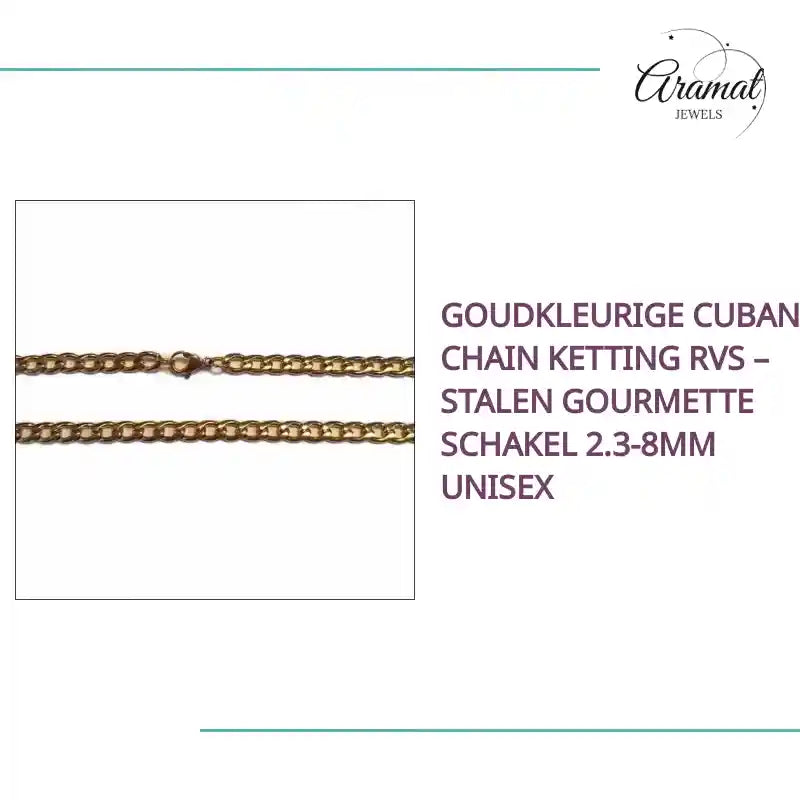 Goudkleurige Cuban Chain Ketting RVS &ndash; Stalen Gourmette Schakel 2.3-8mm Unisex by@Outfy