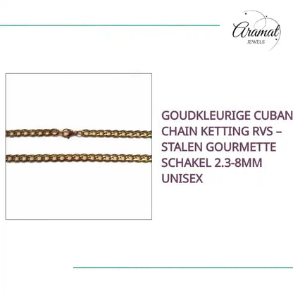 Goudkleurige Cuban Chain Ketting RVS &ndash; Stalen Gourmette Schakel 2.3-8mm Unisex by@Outfy