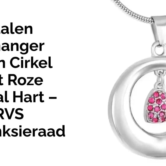 Stalen Ashanger Open Cirkel met Roze Kristal Hart &ndash; RVS Gedenksieraad by@Outfy