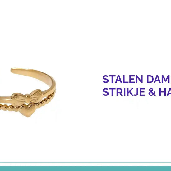 Stalen Damesring - Strikje &amp; Hartje - 7mm by@Outfy