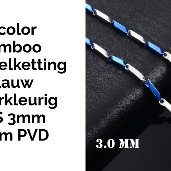Bicolor Bamboo Schakelketting Blauw Zilverkleurig RVS 3mm 60cm PVD by@Outfy