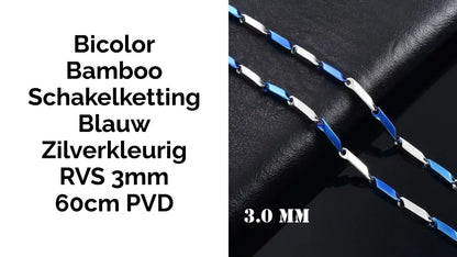 Bicolor Bamboo Schakelketting Blauw Zilverkleurig RVS 3mm 60cm PVD by@Outfy