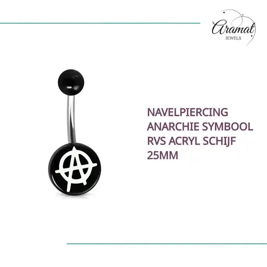 Navelpiercing Anarchie Symbool RVS Acryl Schijf 25mm by@Outfy