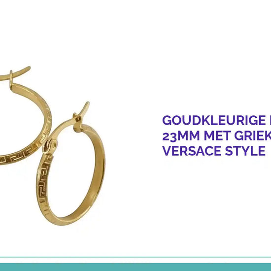 Goudkleurige RVS Oorringen 23mm met Grieks Motief &ndash; Versace Style by@Outfy