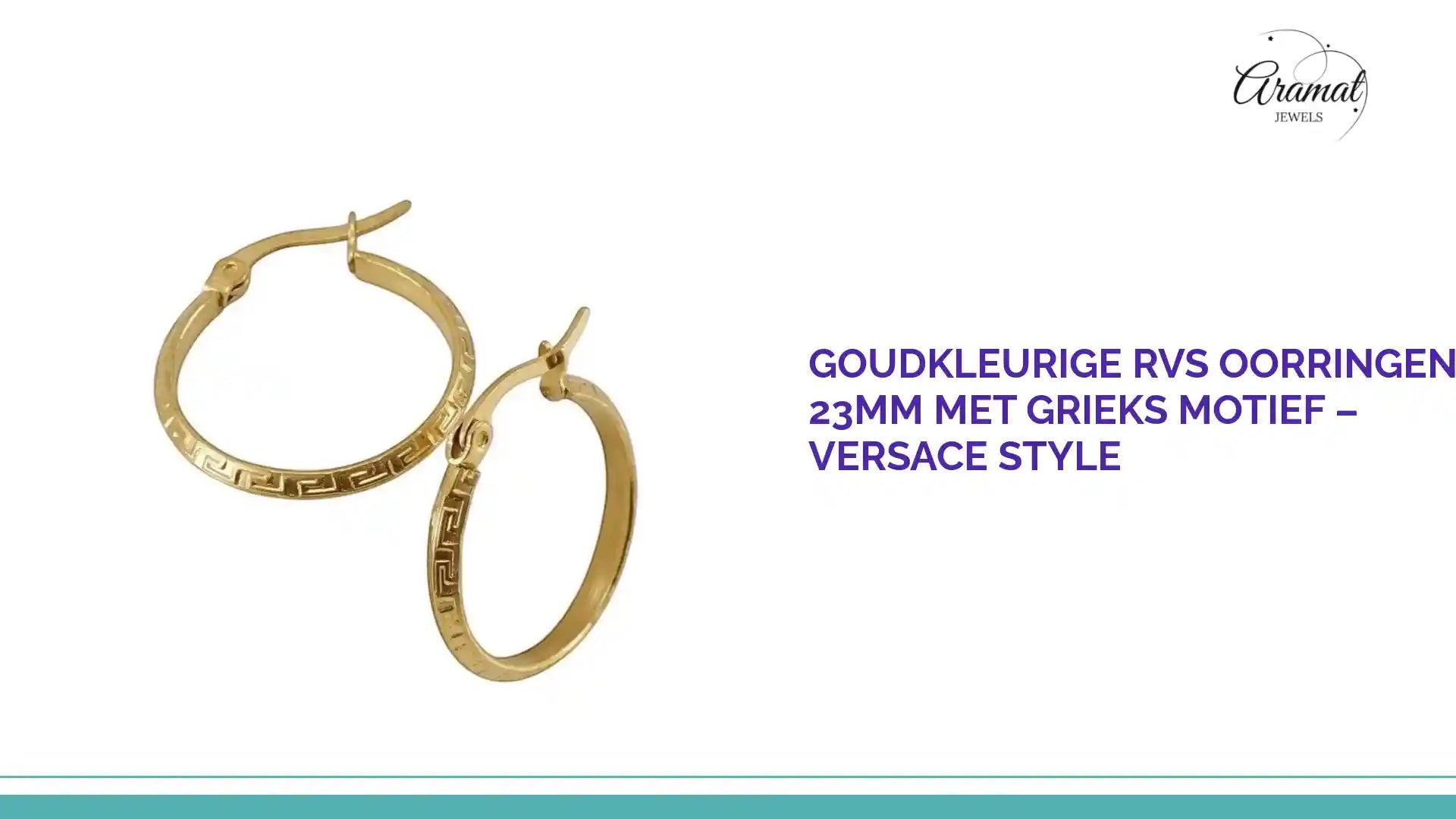 Goudkleurige RVS Oorringen 23mm met Grieks Motief &ndash; Versace Style by@Outfy