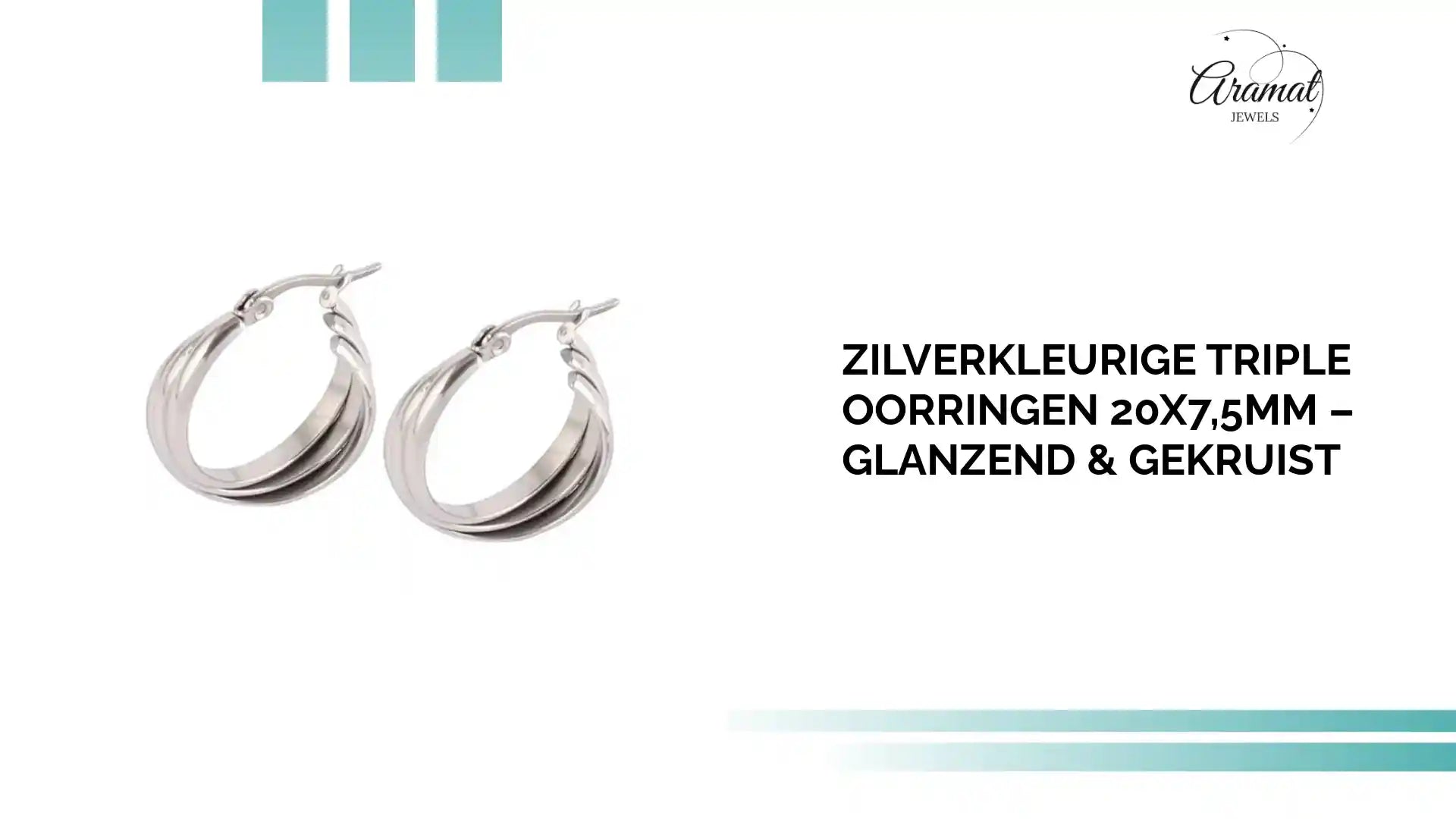 Zilverkleurige Triple Oorringen 20x7,5mm &ndash; Glanzend & Gekruist by@Outfy