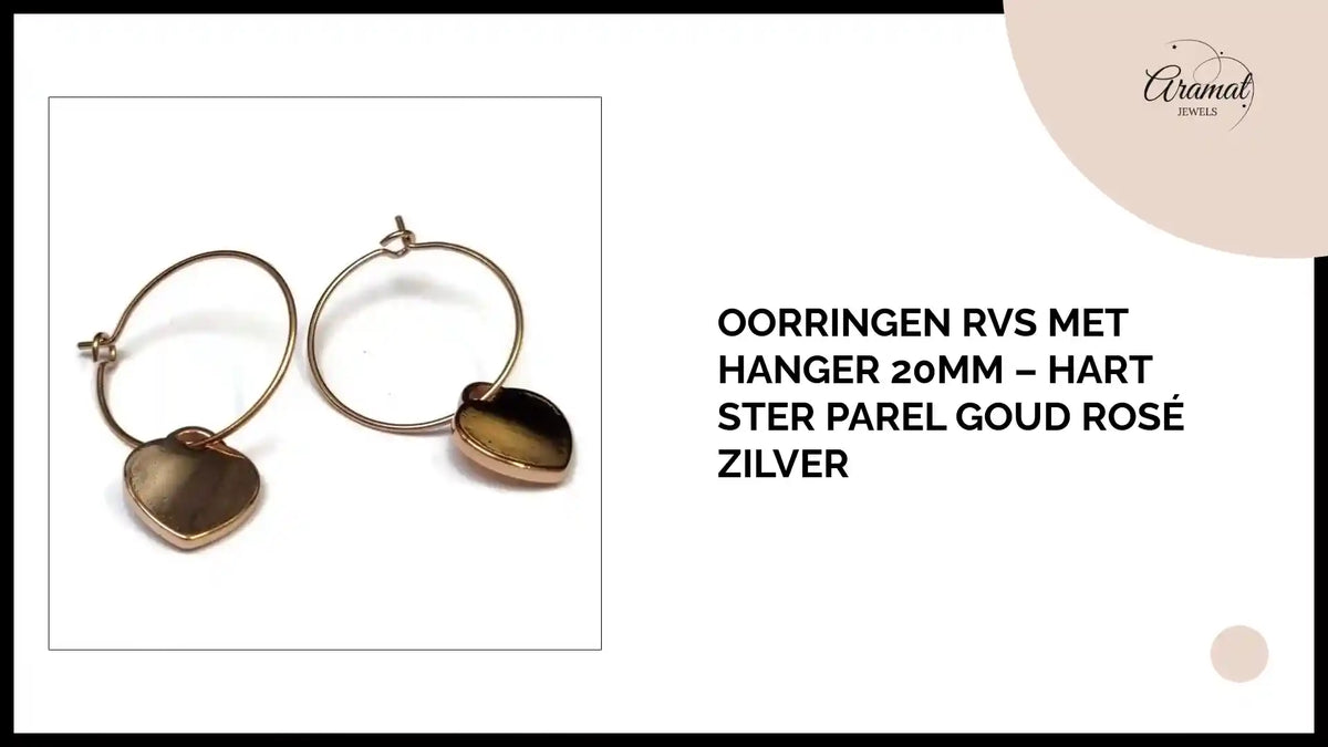 Oorringen RVS met Hanger 20mm &ndash; Hart Ster Parel Goud Ros&eacute; Zilver by@Outfy