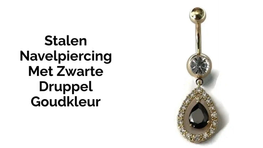 Stalen Navelpiercing Met Zwarte Druppel Goudkleur by@Outfy