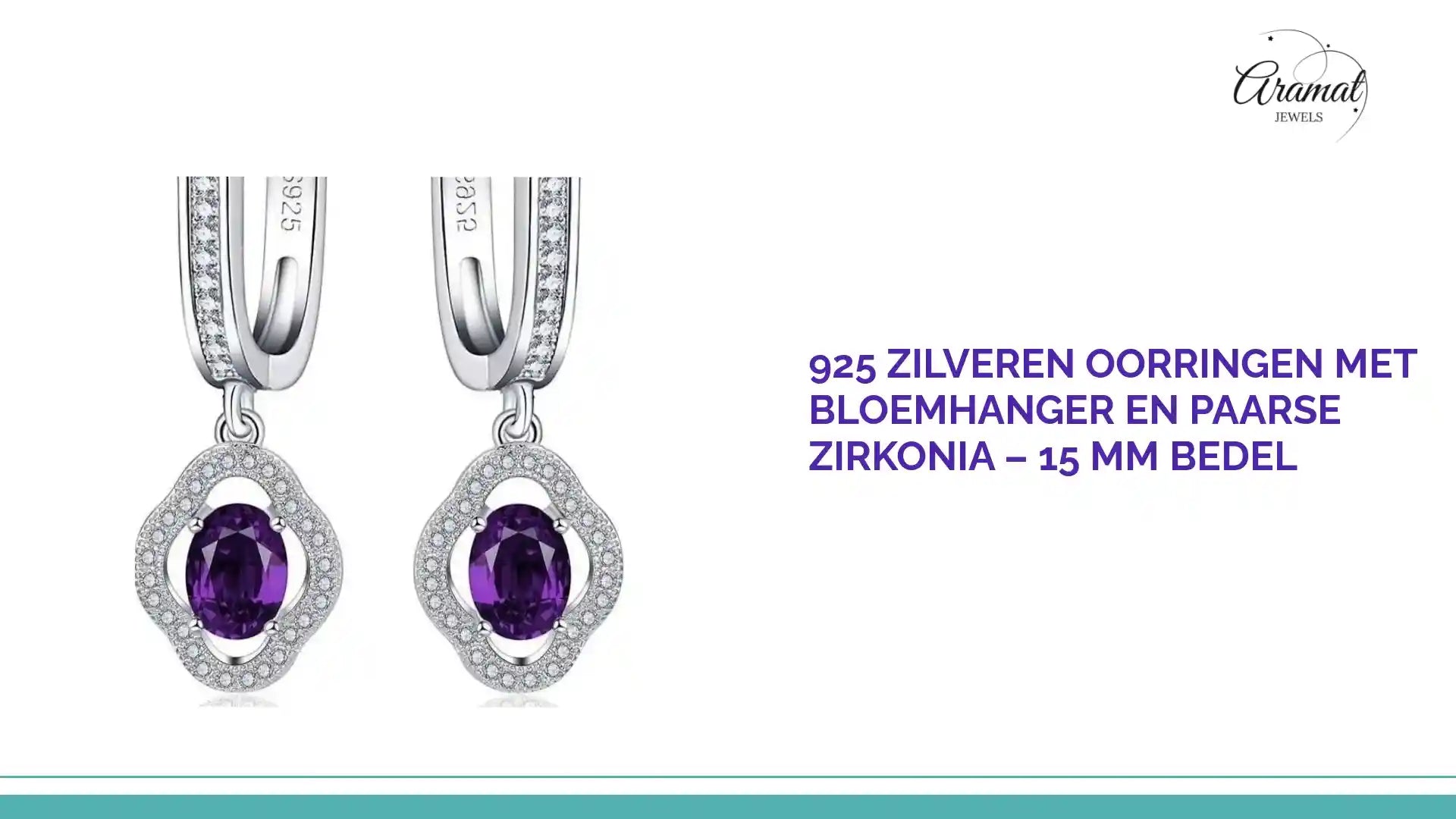 925 Zilveren Oorringen met Bloemhanger en Paarse Zirkonia &ndash; 15 mm Bedel by@Outfy