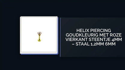 Helix Piercing Goudkleurig met Roze Vierkant Steentje 4mm &ndash; Staal 1,2mm 6mm by@Outfy