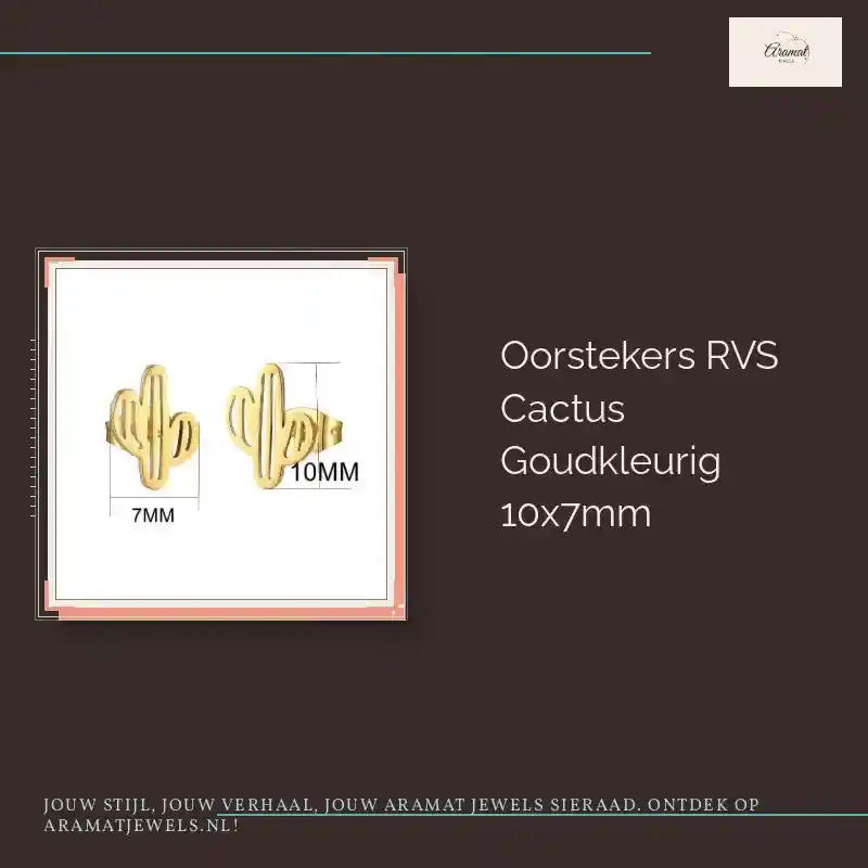 Oorstekers RVS Cactus Goudkleurig 10x7mm by@Outfy
