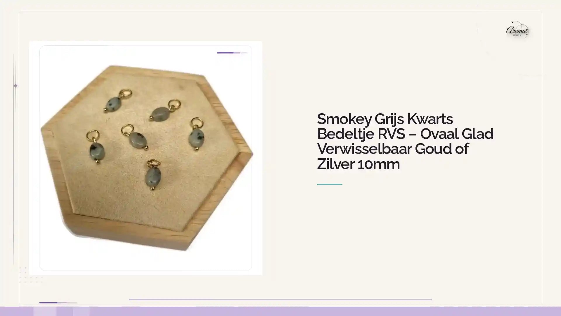 Smokey Grijs Kwarts Bedeltje RVS &ndash; Ovaal Glad Verwisselbaar Goud of Zilver 10mm by@Outfy