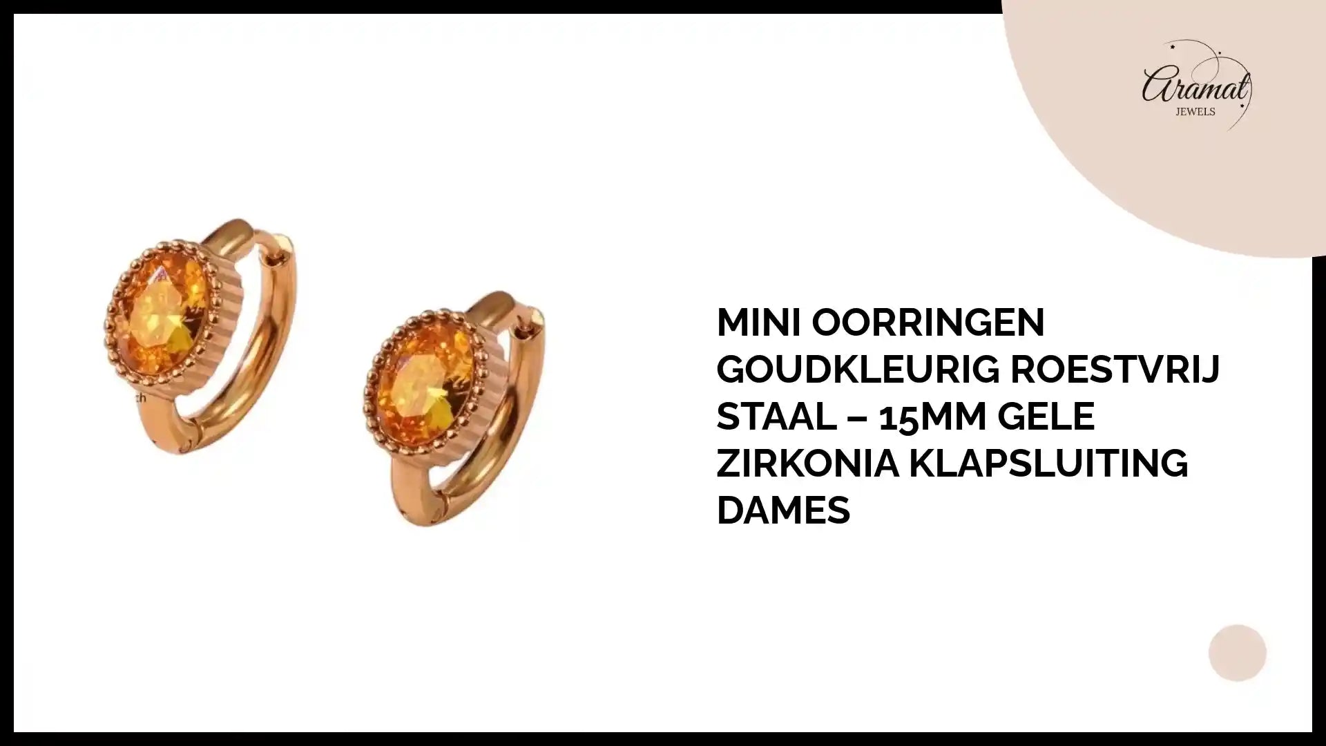 Mini Oorringen Goudkleurig Roestvrij Staal &ndash; 15mm Gele Zirkonia Klapsluiting Dames by@Outfy