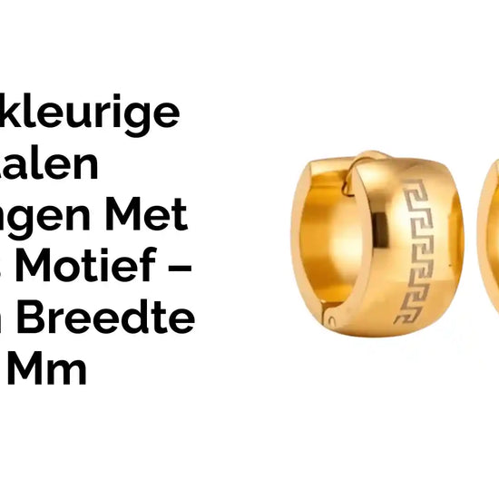 Goudkleurige Stalen Oorringen met Grieks Motief &ndash; 13 mm Breedte 7 mm by@Outfy