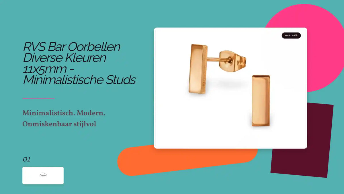 RVS Bar Oorbellen Diverse Kleuren 11x5mm - Minimalistische Studs by@Outfy