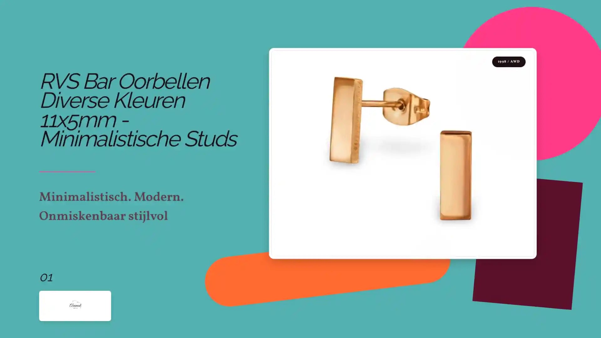 RVS Bar Oorbellen Diverse Kleuren 11x5mm - Minimalistische Studs by@Outfy