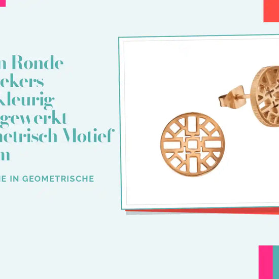 Stalen Ronde Oorstekers Ros&eacute;kleurig Opengewerkt Geometrisch Motief 10 mm by@Outfy